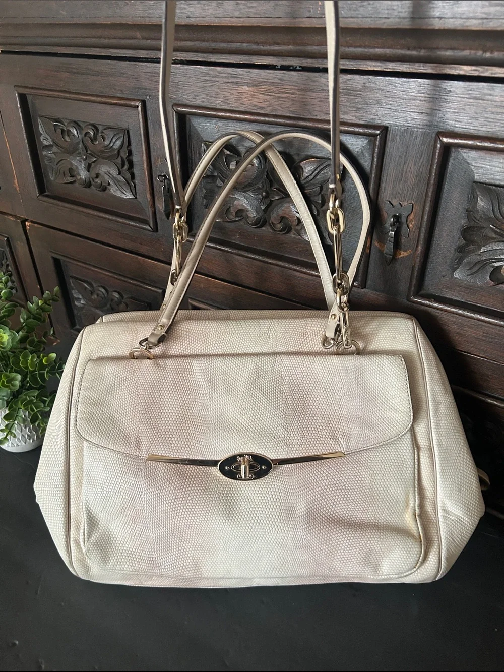Coach Cream Shoulder Bag with Gold Tone Hardware